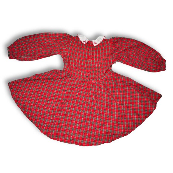 OshKosh BGosh 1980s Toddler Size 4 Red Plaid Cotton Dress Embroidered Collar - Picture 7 of 10